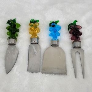 Four Piece Cheese Knives Set for Charcuterie Board Utensils Glass Grapes